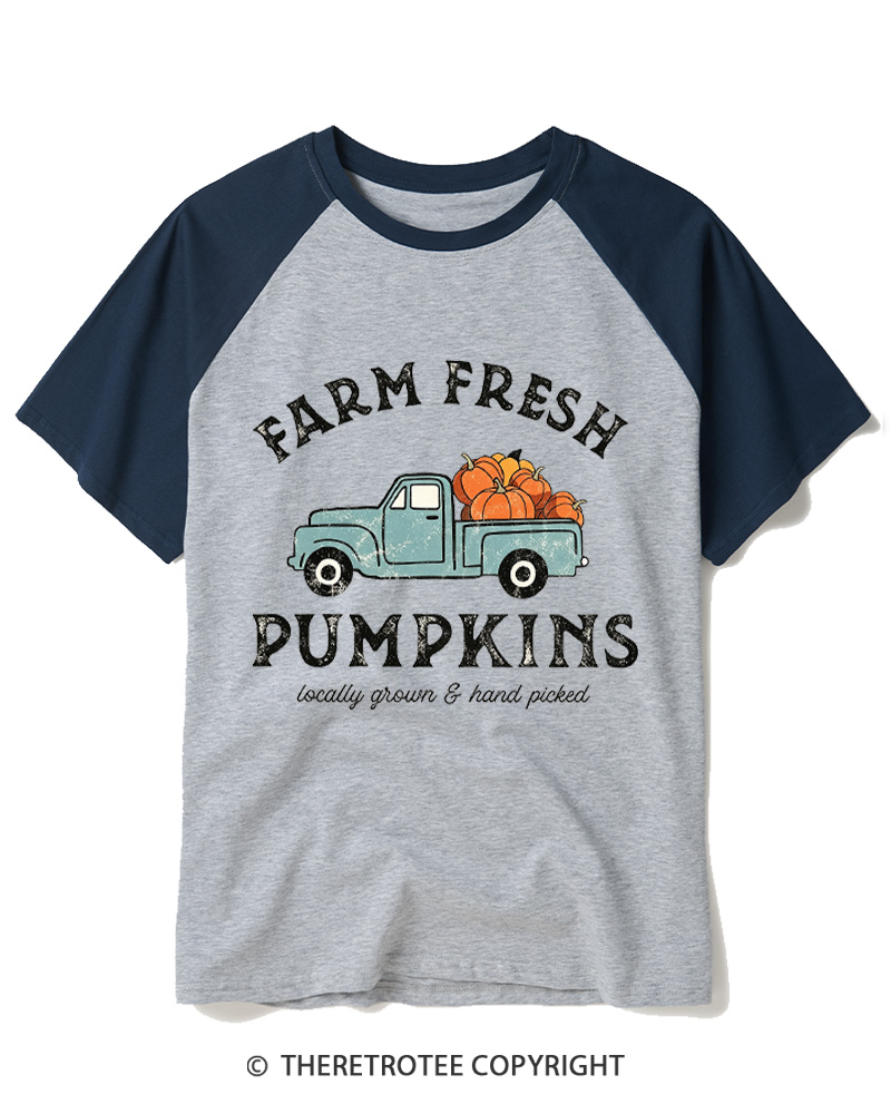 TheRetroTee Farm Fresh Pumpkins 1950s Raglan Baseball T-Shirt