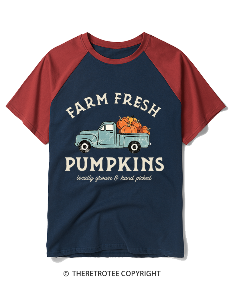 TheRetroTee Farm Fresh Pumpkins 1950s Raglan Baseball T-Shirt