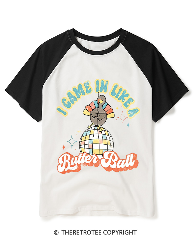 TheRetroTee I Came In Like A Butterball 1970s Raglan Baseball T-Shirt