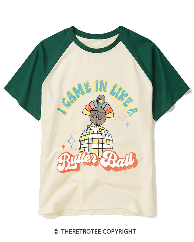 TheRetroTee I Came In Like A Butterball 1970s Raglan Baseball T-Shirt