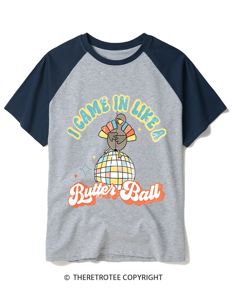 TheRetroTee I Came In Like A Butterball 1970s Raglan Baseball T-Shirt