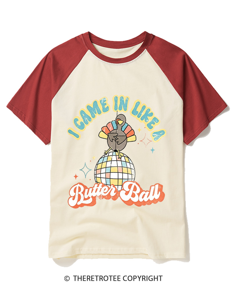 TheRetroTee I Came In Like A Butterball 1970s Raglan Baseball T-Shirt