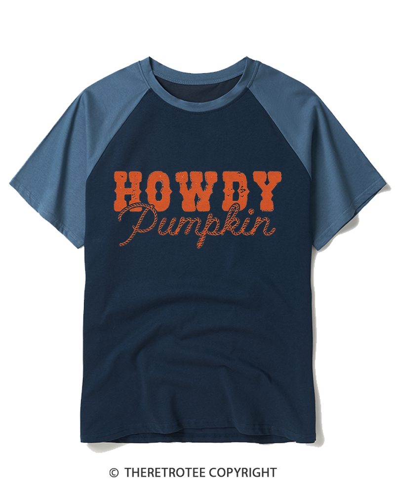 TheRetroTee Howdy Pumpkin 1970s Raglan Baseball T-Shirt