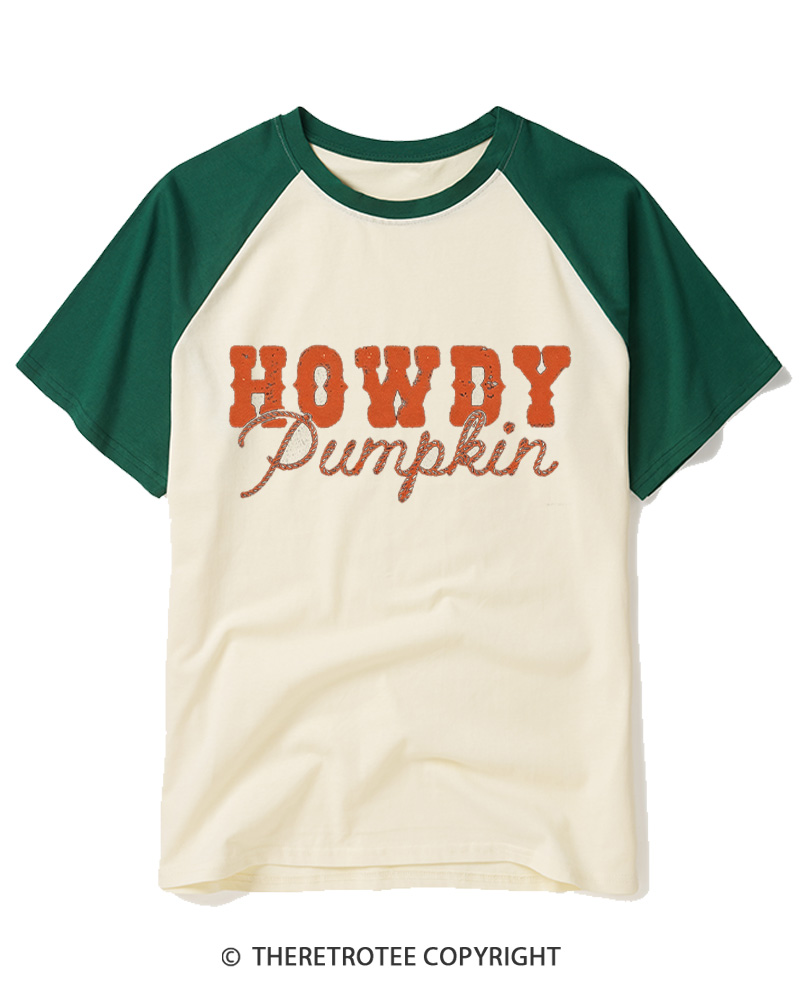 TheRetroTee Howdy Pumpkin 1970s Raglan Baseball T-Shirt