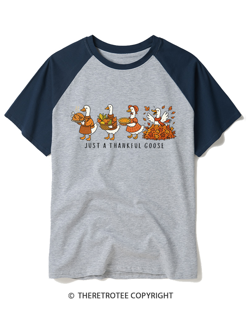 TheRetroTee Just a Thankful Goose 1980s Raglan Baseball T-Shirt