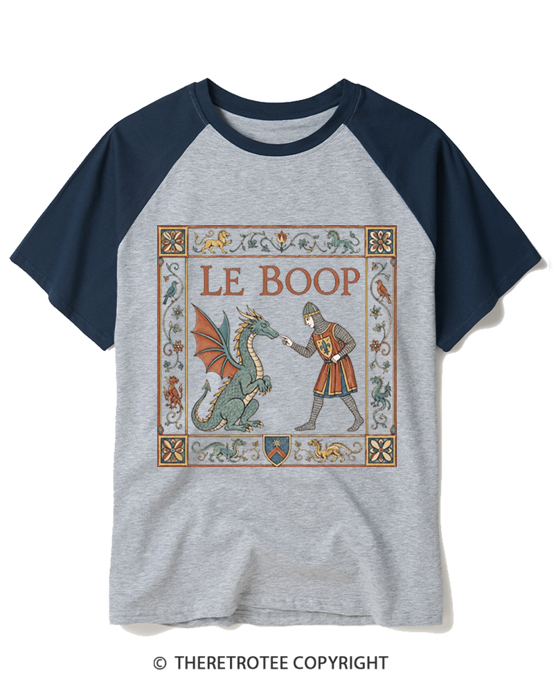 TheRetroTee Le Boop Dragon Vintage Raglan Baseball T-Shirt