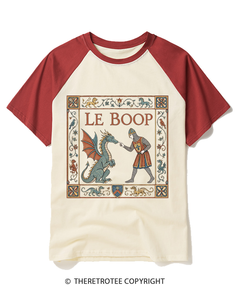 TheRetroTee Le Boop Dragon Vintage Raglan Baseball T-Shirt