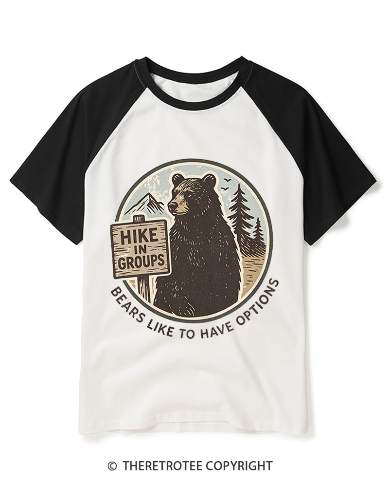 TheRetroTee Hike In Groups 1980s Raglan Baseball T-Shirt