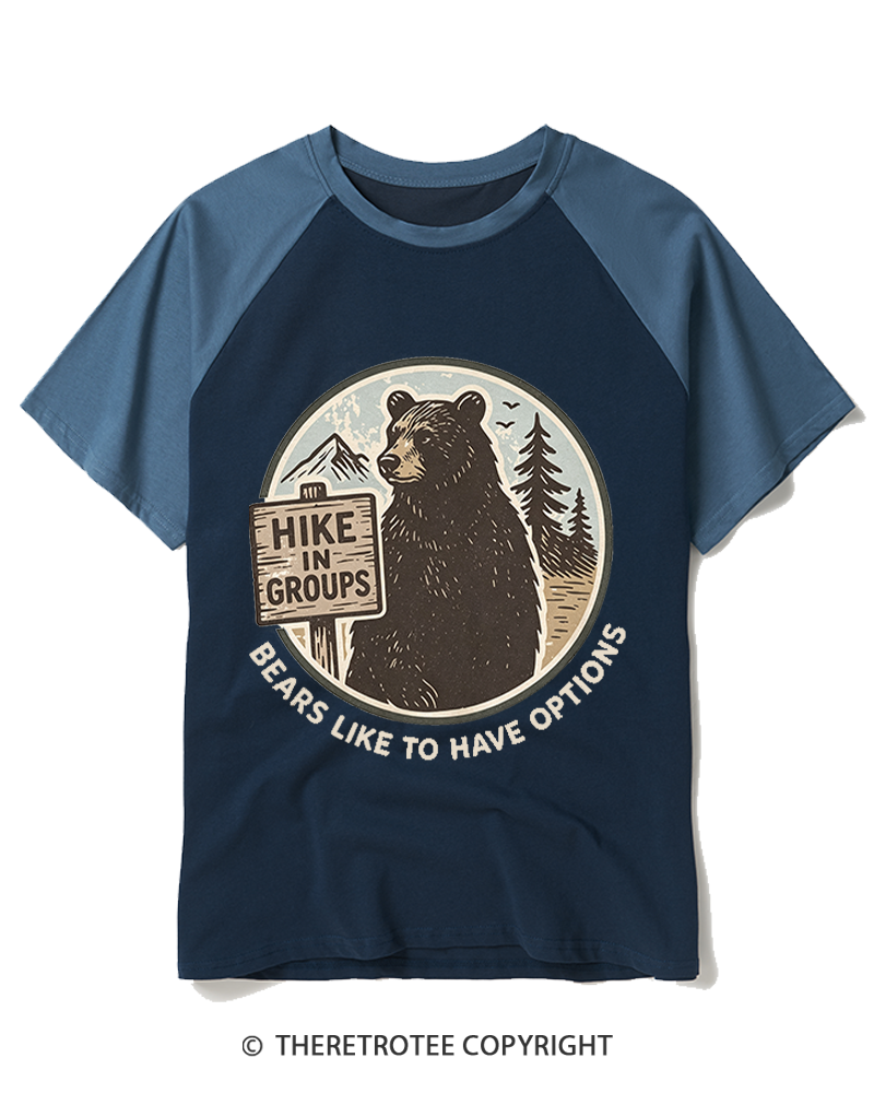 TheRetroTee Hike In Groups 1980s Raglan Baseball T-Shirt