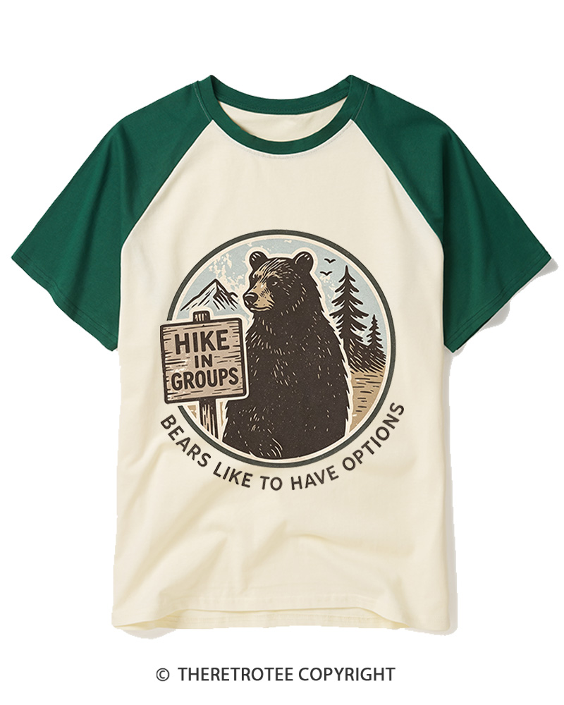 TheRetroTee Hike In Groups 1980s Raglan Baseball T-Shirt