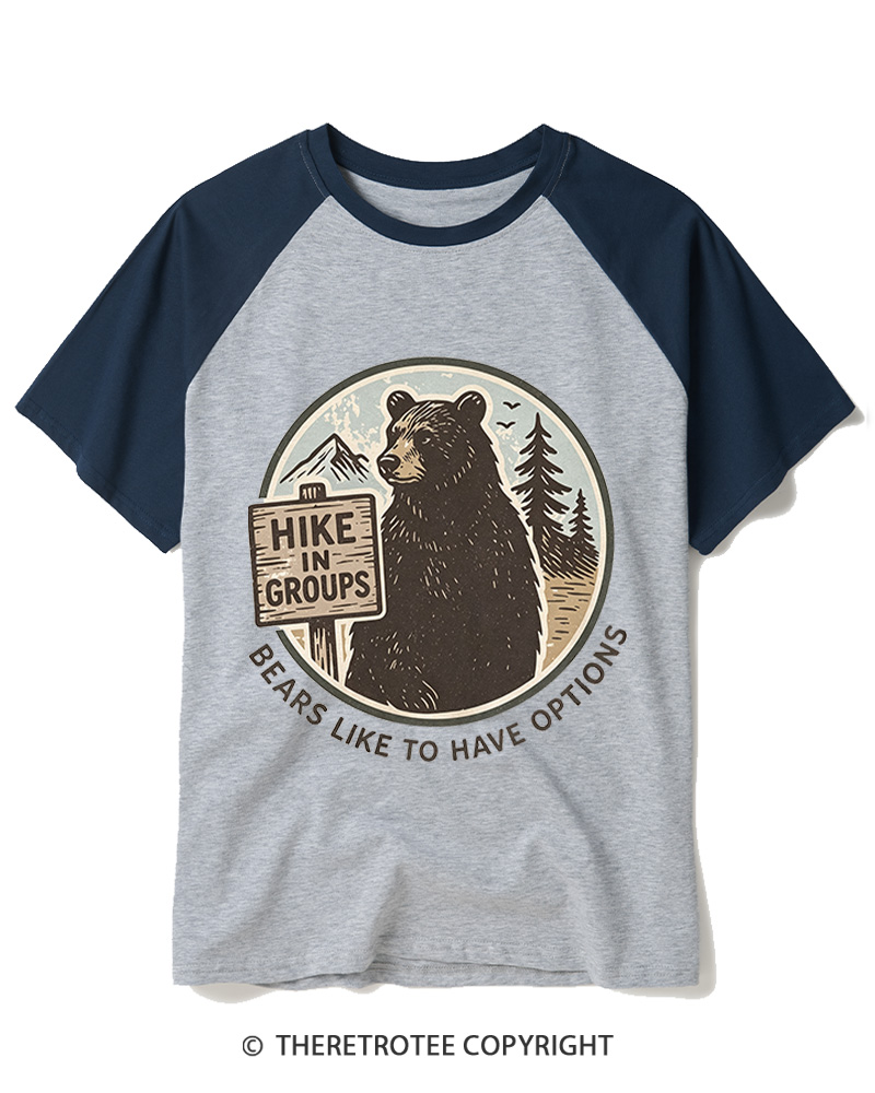 TheRetroTee Hike In Groups 1980s Raglan Baseball T-Shirt