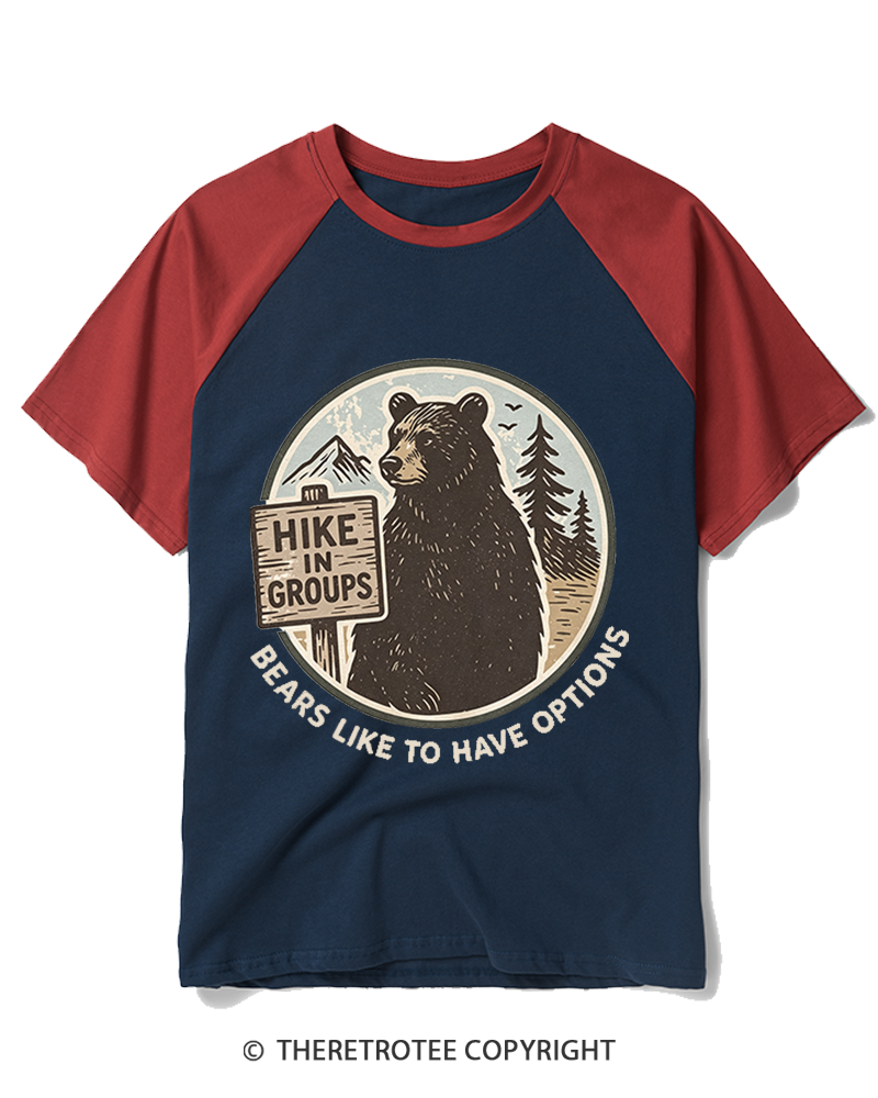 TheRetroTee Hike In Groups 1980s Raglan Baseball T-Shirt