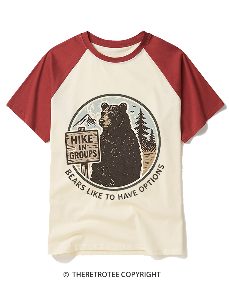 TheRetroTee Hike In Groups 1980s Raglan Baseball T-Shirt