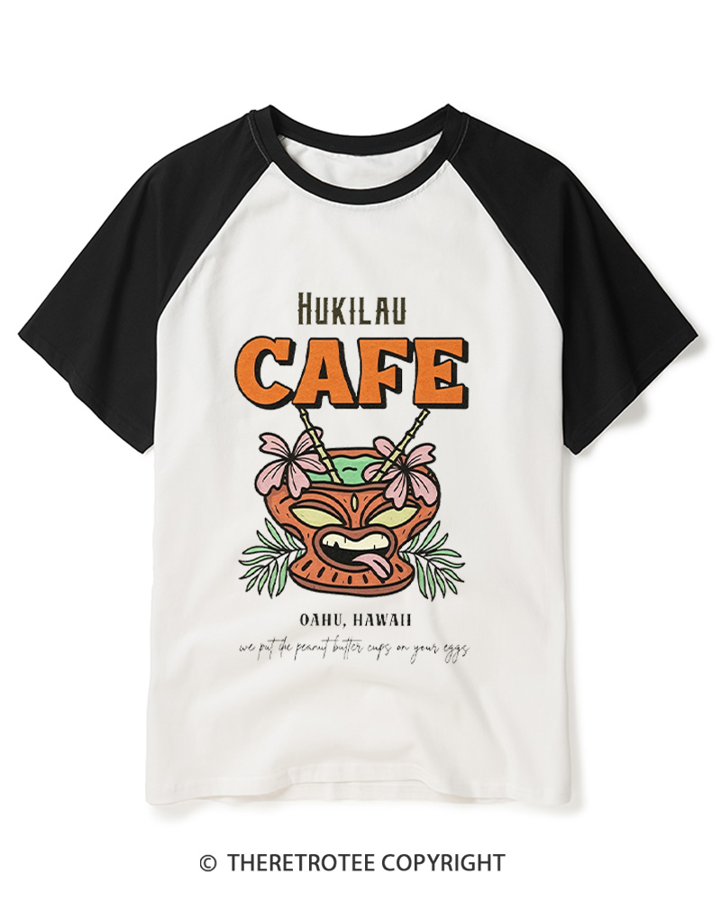 TheRetroTee Hukilau Cafe 1970s Raglan Baseball T-Shirt
