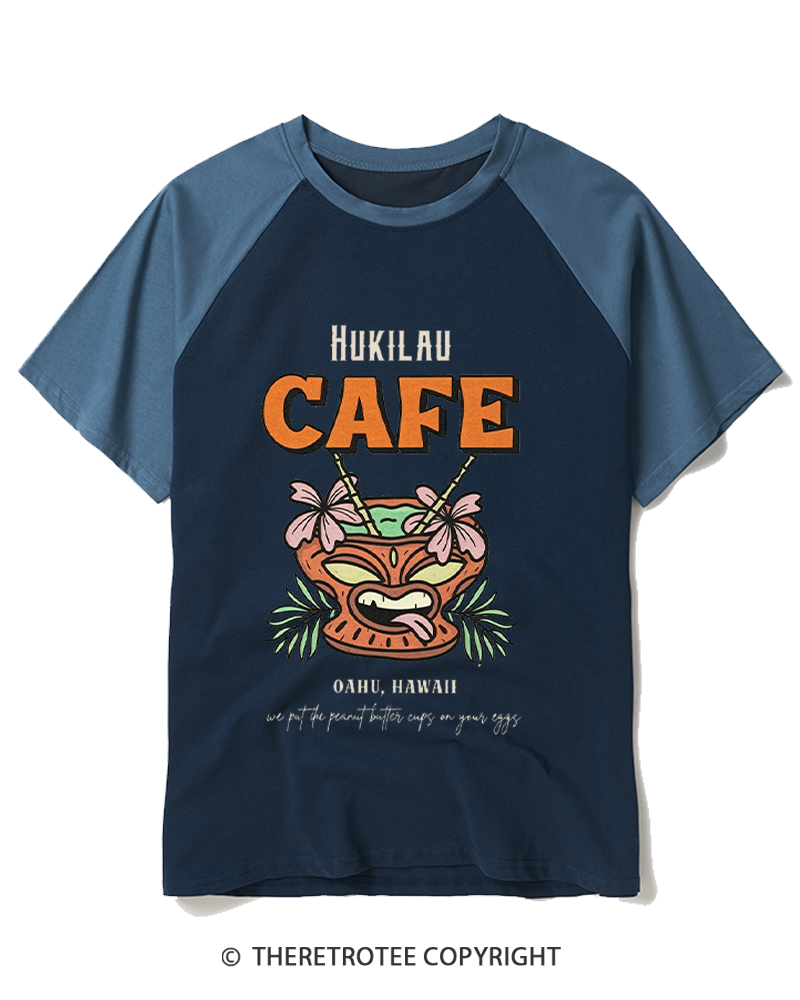 TheRetroTee Hukilau Cafe 1970s Raglan Baseball T-Shirt