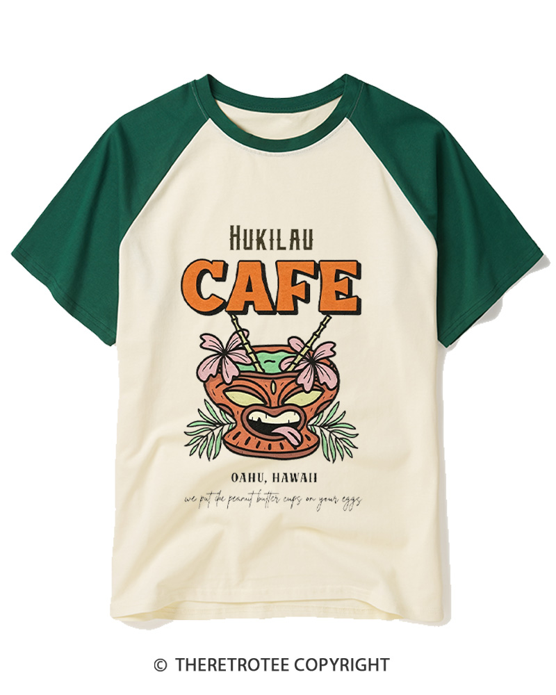 TheRetroTee Hukilau Cafe 1970s Raglan Baseball T-Shirt