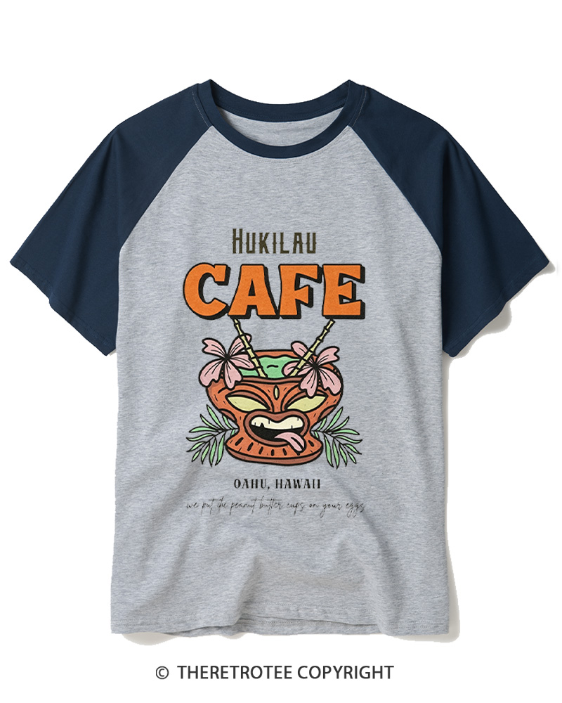 TheRetroTee Hukilau Cafe 1970s Raglan Baseball T-Shirt