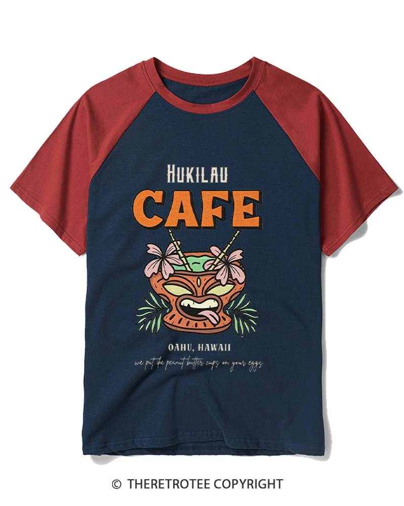 TheRetroTee Hukilau Cafe 1970s Raglan Baseball T-Shirt