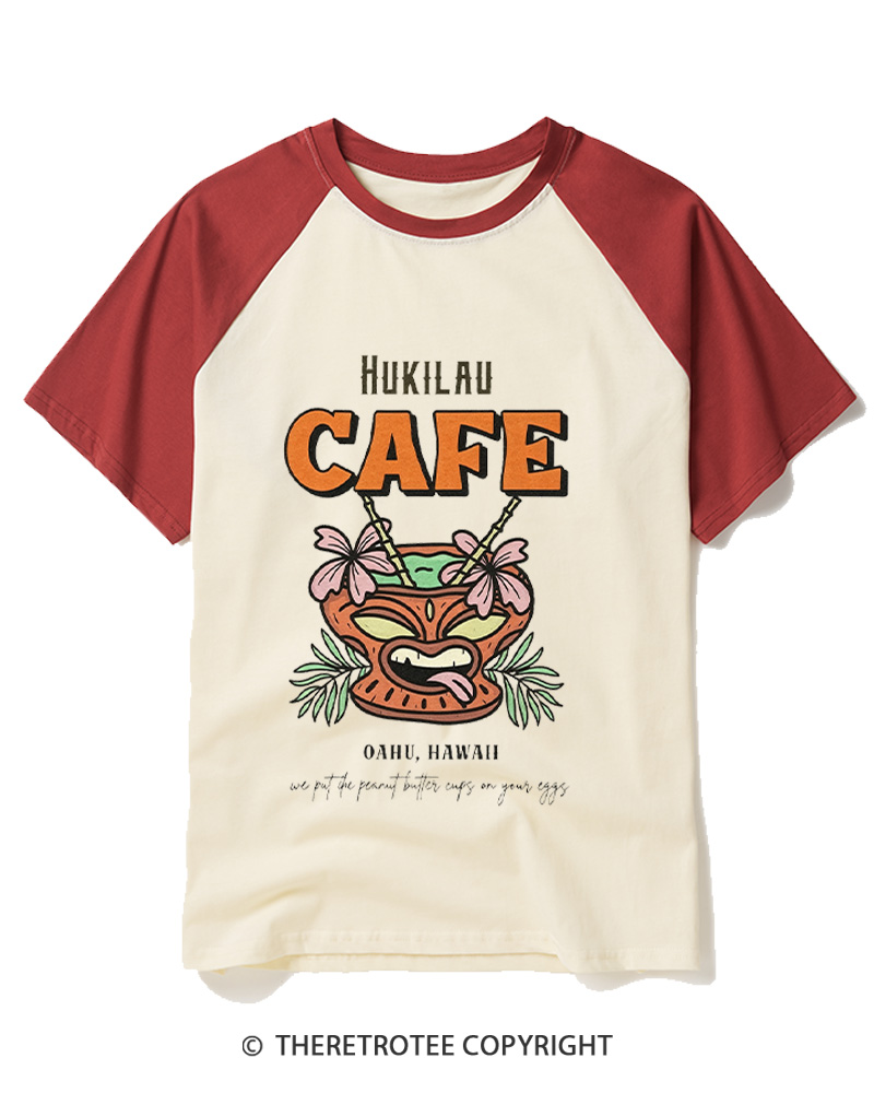TheRetroTee Hukilau Cafe 1970s Raglan Baseball T-Shirt