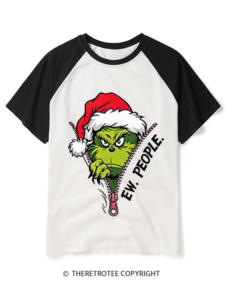 TheRetroTee Ew People Grinch 1960s Raglan Baseball T-Shirt