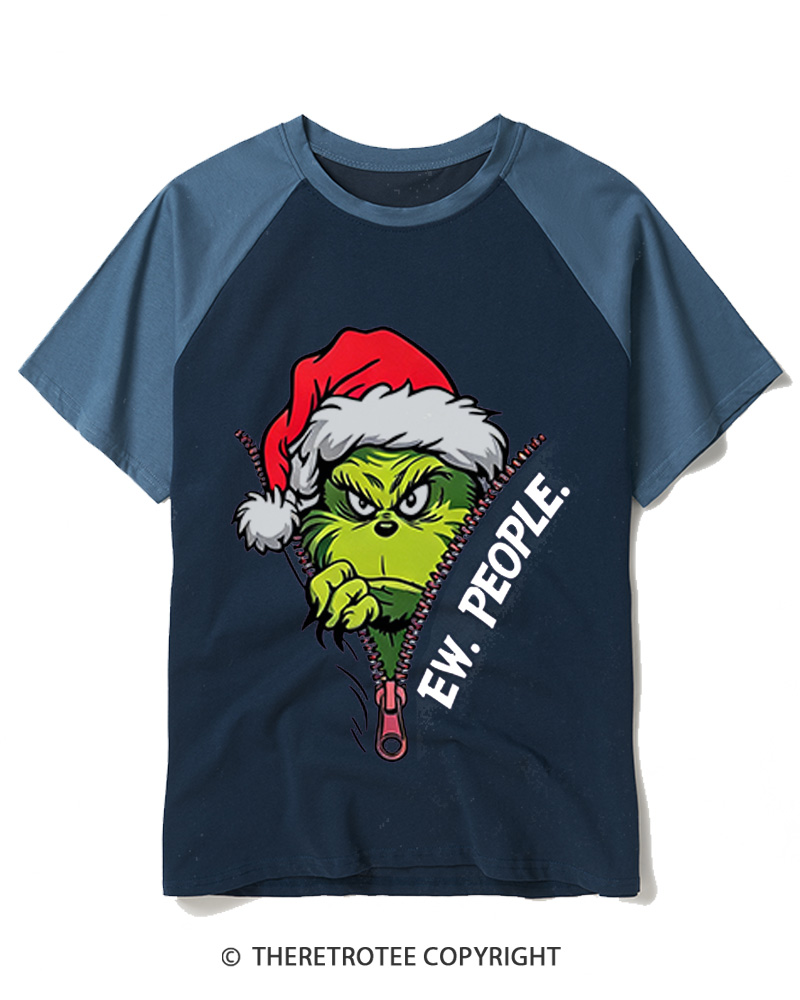 TheRetroTee Ew People Grinch 1960s Raglan Baseball T-Shirt