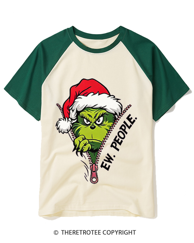 TheRetroTee Ew People Grinch 1960s Raglan Baseball T-Shirt