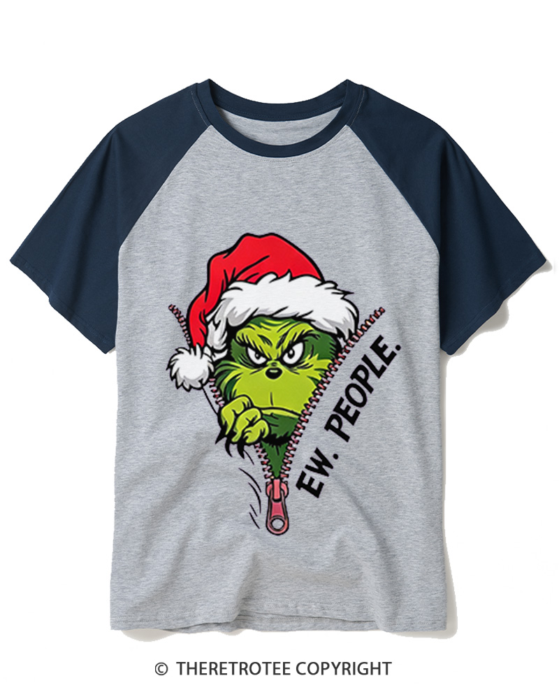 TheRetroTee Ew People Grinch 1960s Raglan Baseball T-Shirt