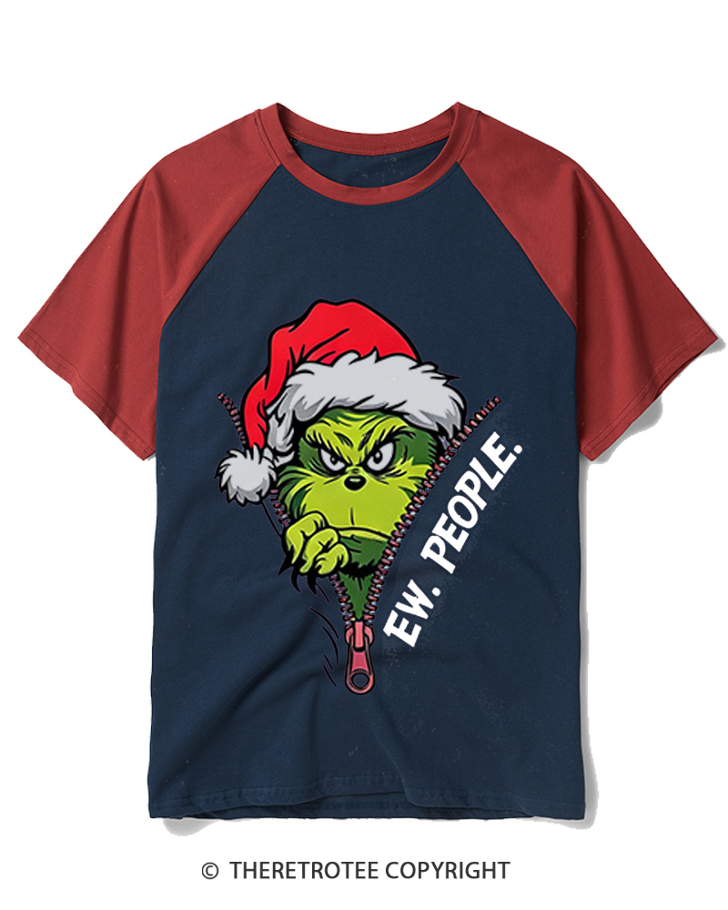 TheRetroTee Ew People Grinch 1960s Raglan Baseball T-Shirt