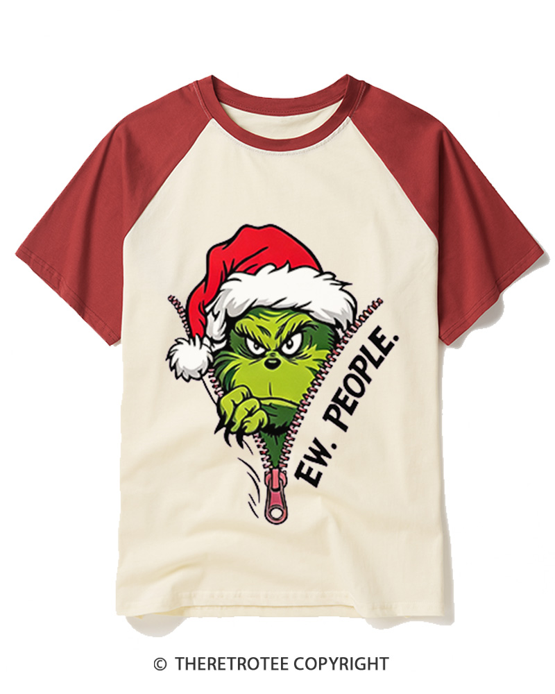 TheRetroTee Ew People Grinch 1960s Raglan Baseball T-Shirt