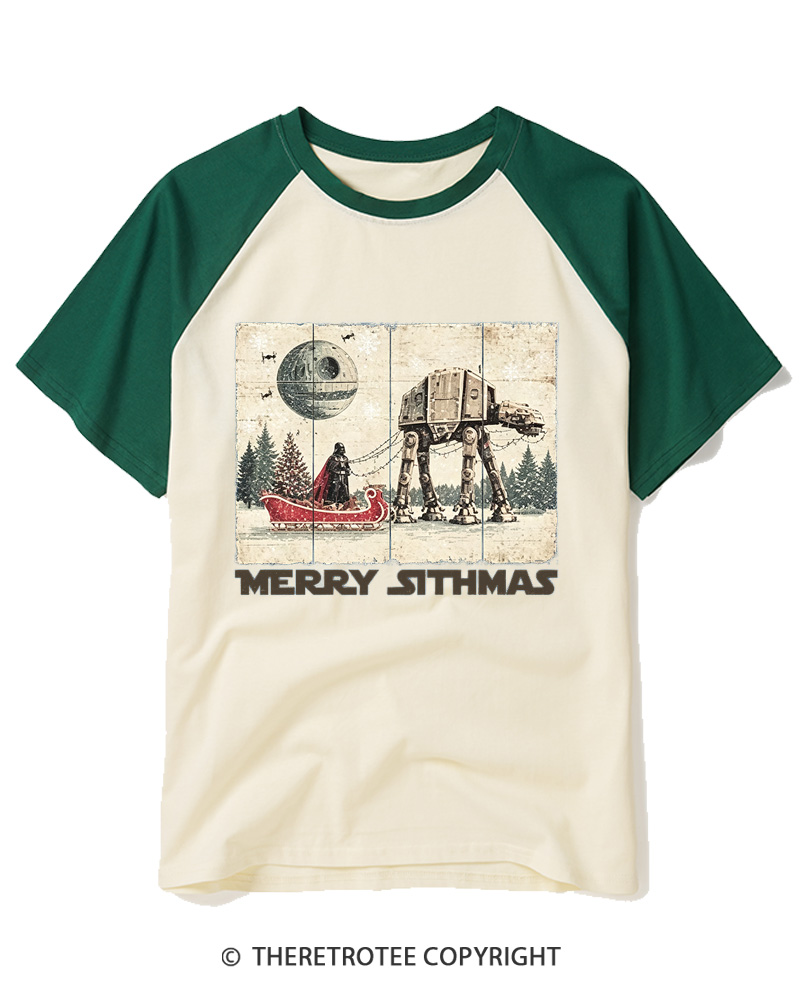 TheRetroTee Merry Sithmas 1980s Raglan Baseball T-Shirt