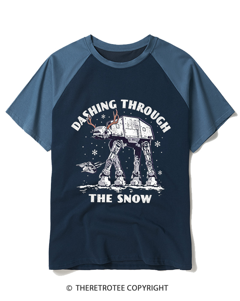 TheRetroTee Dashing Through The Snow 1980s Raglan Baseball T-Shirt
