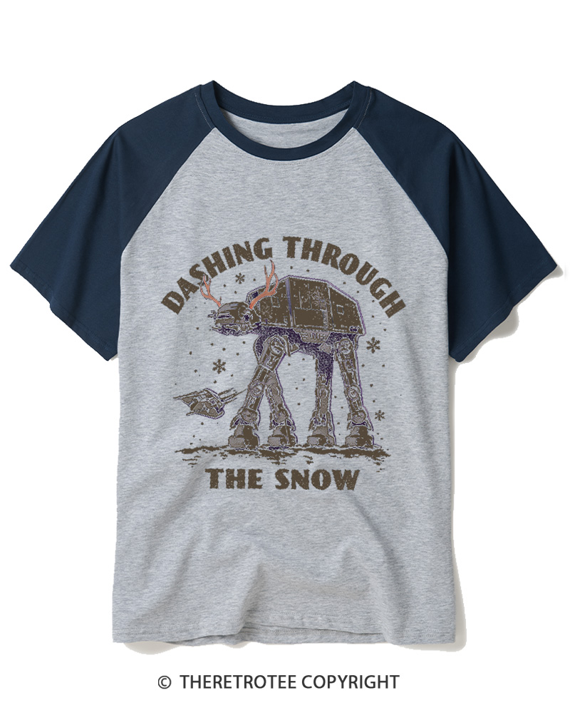 TheRetroTee Dashing Through The Snow 1980s Raglan Baseball T-Shirt