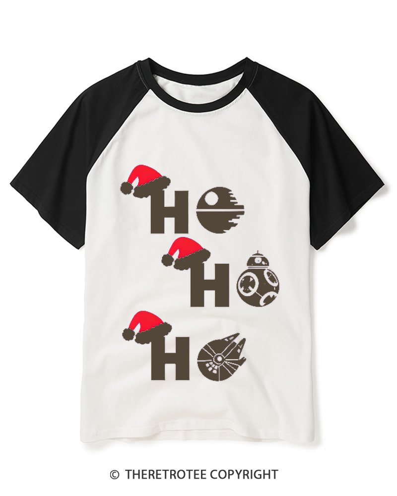 TheRetroTee Ho Ho Ho 1980s Raglan Baseball T-Shirt