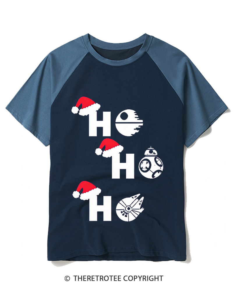 TheRetroTee Ho Ho Ho 1980s Raglan Baseball T-Shirt