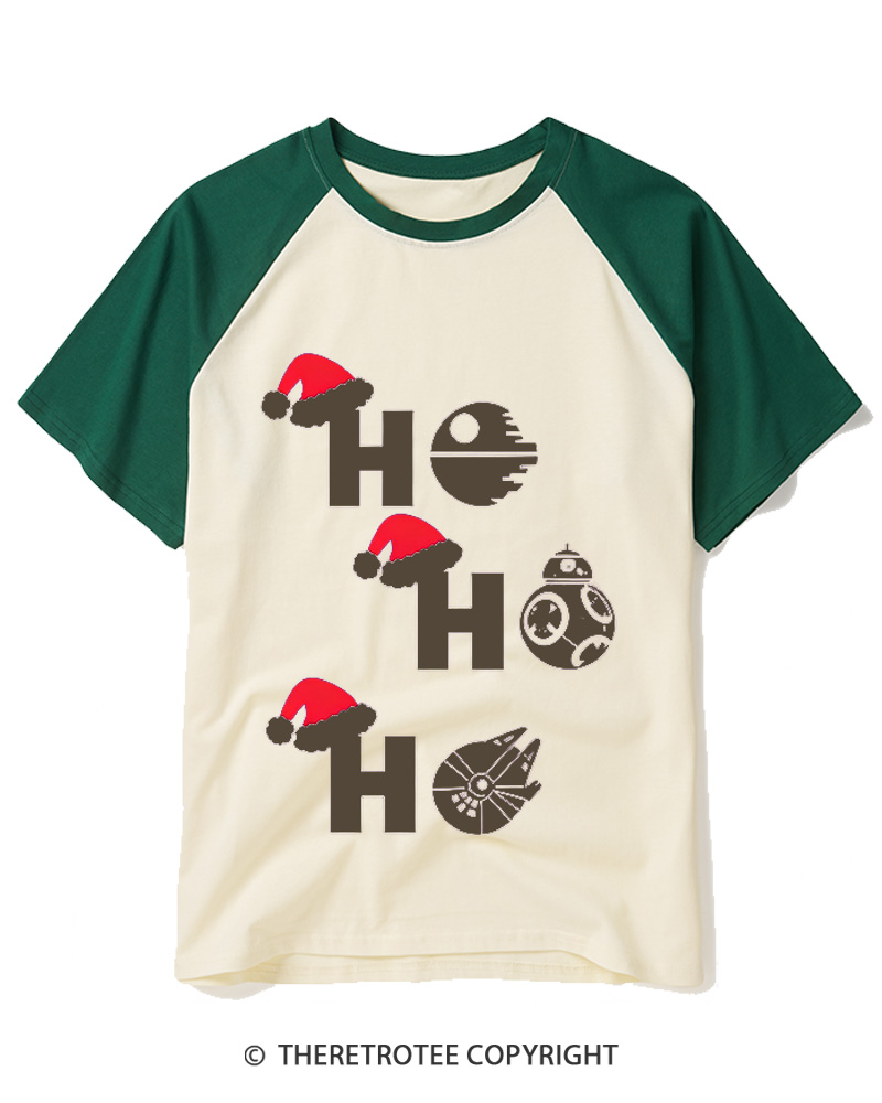 TheRetroTee Ho Ho Ho 1980s Raglan Baseball T-Shirt