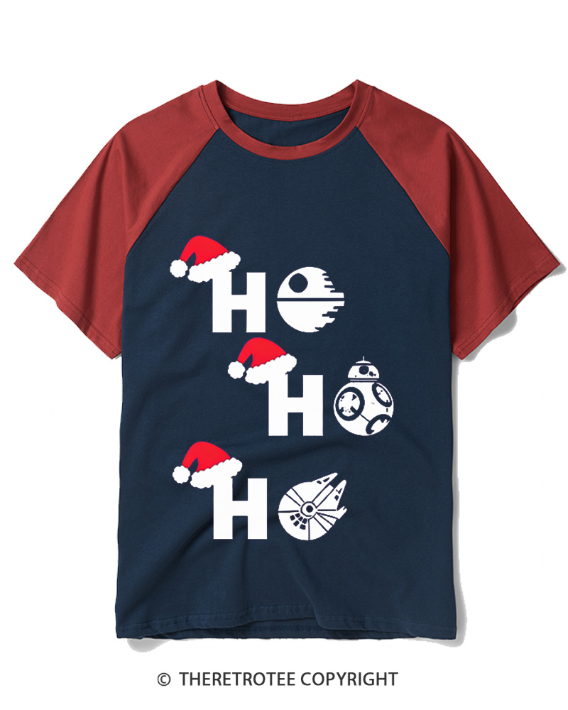 TheRetroTee Ho Ho Ho 1980s Raglan Baseball T-Shirt