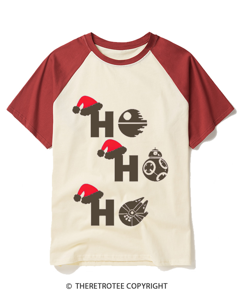 TheRetroTee Ho Ho Ho 1980s Raglan Baseball T-Shirt