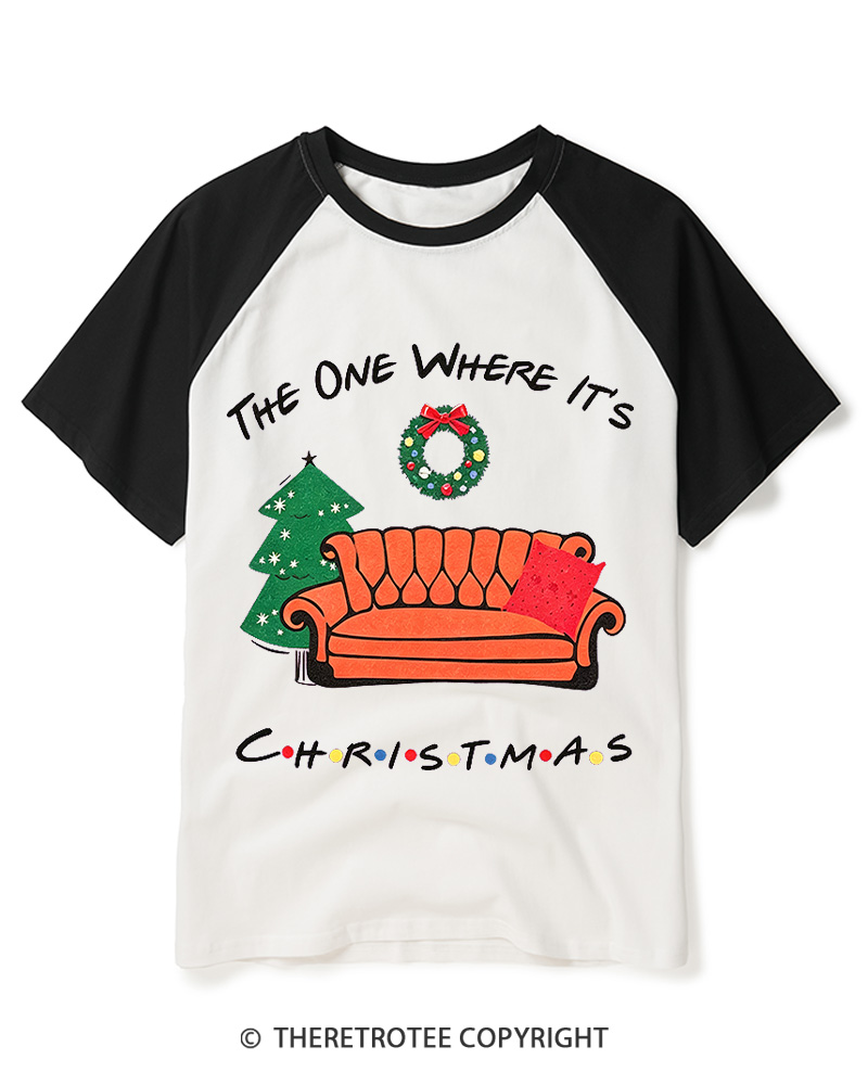 TheRetroTee The One Where It's Christmas 1990s Raglan Baseball T-Shirt