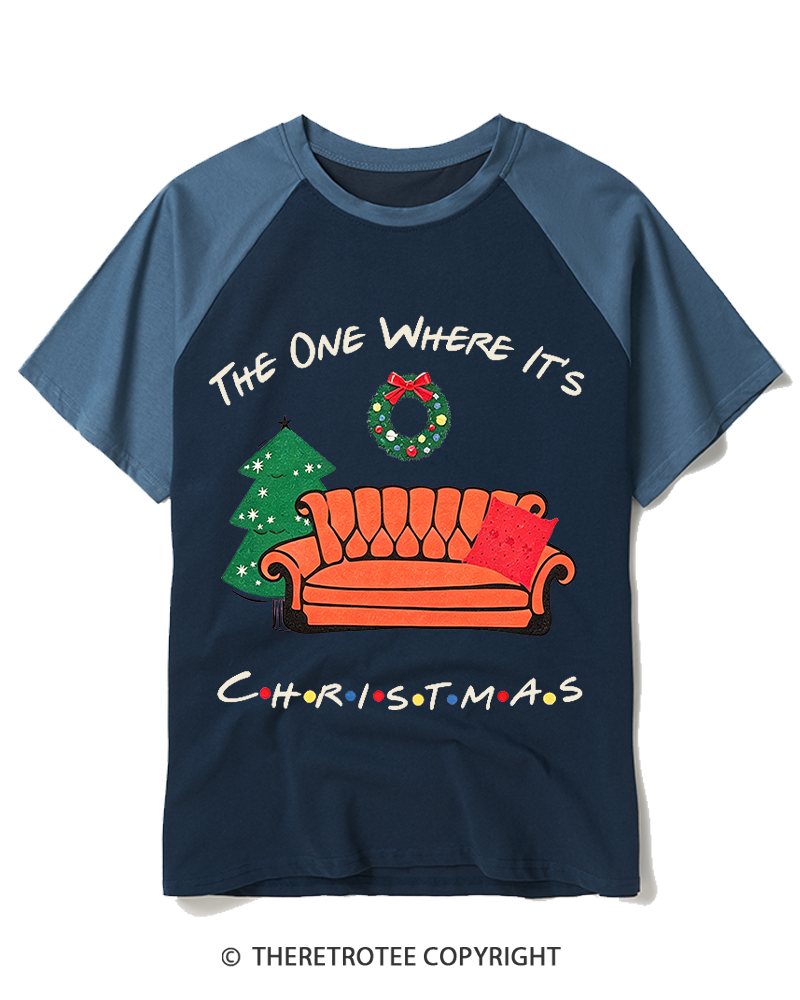 TheRetroTee The One Where It's Christmas 1990s Raglan Baseball T-Shirt
