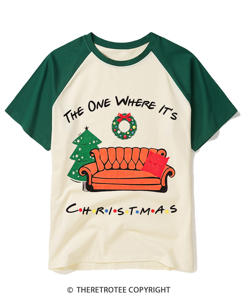 TheRetroTee The One Where It's Christmas 1990s Raglan Baseball T-Shirt