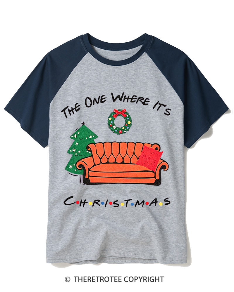 TheRetroTee The One Where It's Christmas 1990s Raglan Baseball T-Shirt