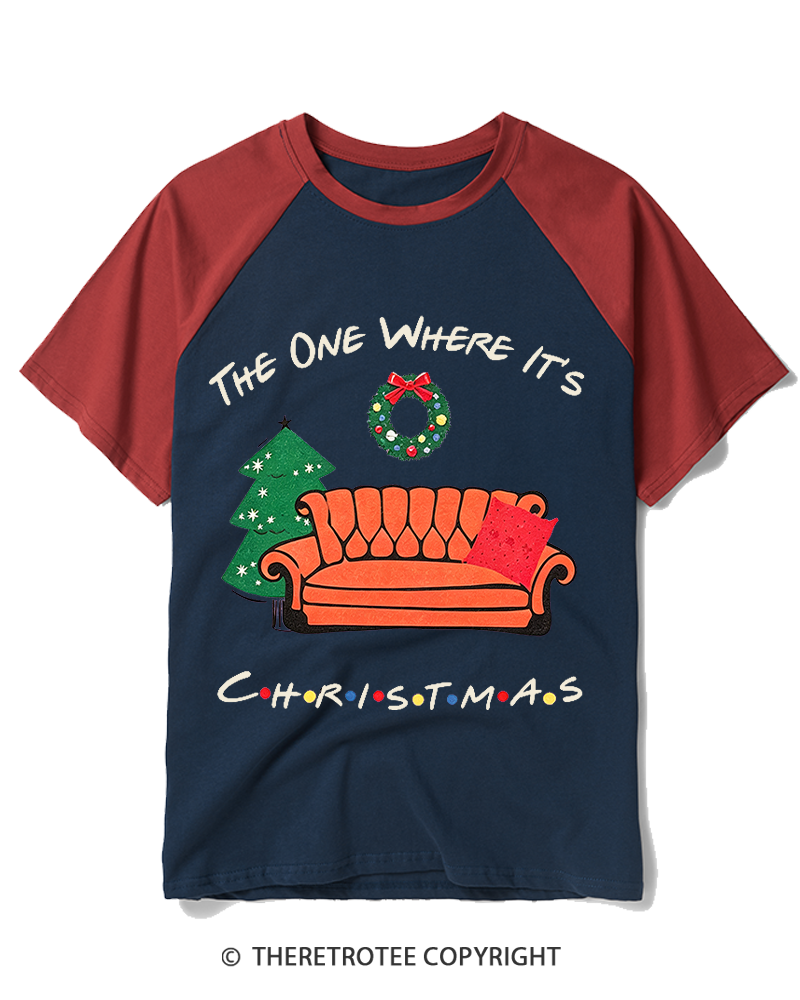 TheRetroTee The One Where It's Christmas 1990s Raglan Baseball T-Shirt