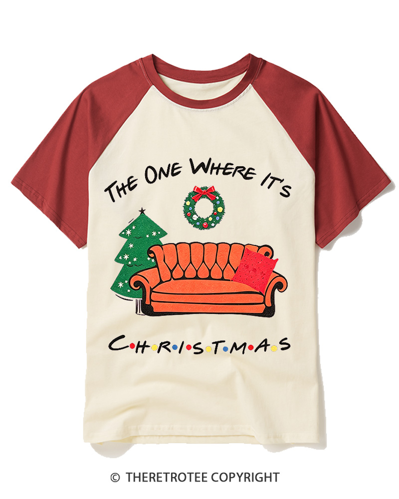 TheRetroTee The One Where It's Christmas 1990s Raglan Baseball T-Shirt