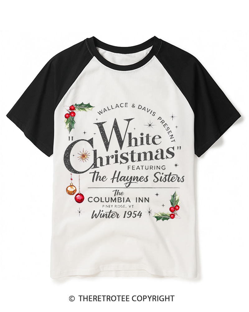 TheRetroTee White Christmas 1950s Raglan Baseball T-Shirt