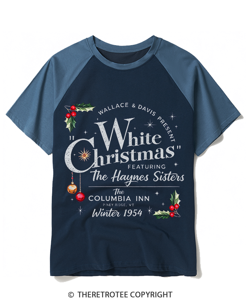 TheRetroTee White Christmas 1950s Raglan Baseball T-Shirt