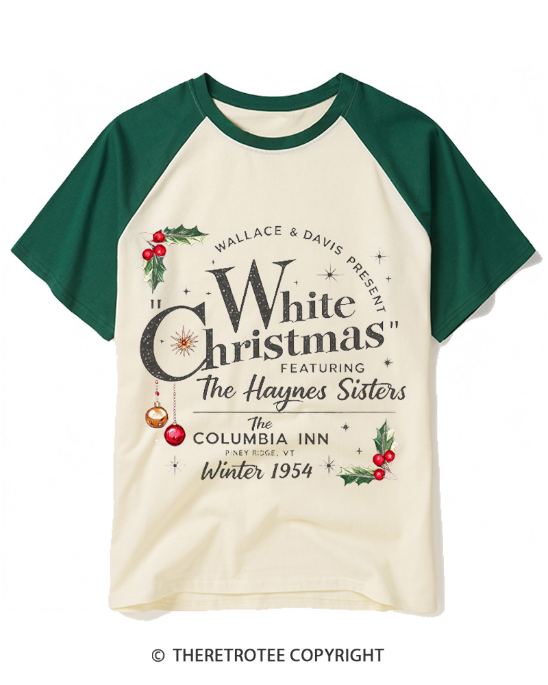 TheRetroTee White Christmas 1950s Raglan Baseball T-Shirt