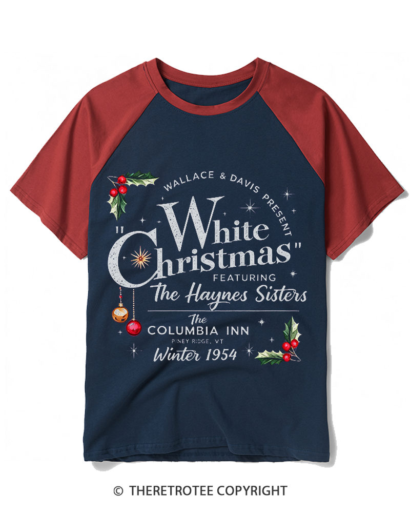 TheRetroTee White Christmas 1950s Raglan Baseball T-Shirt