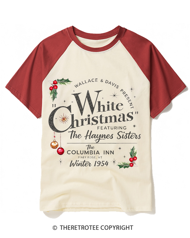 TheRetroTee White Christmas 1950s Raglan Baseball T-Shirt