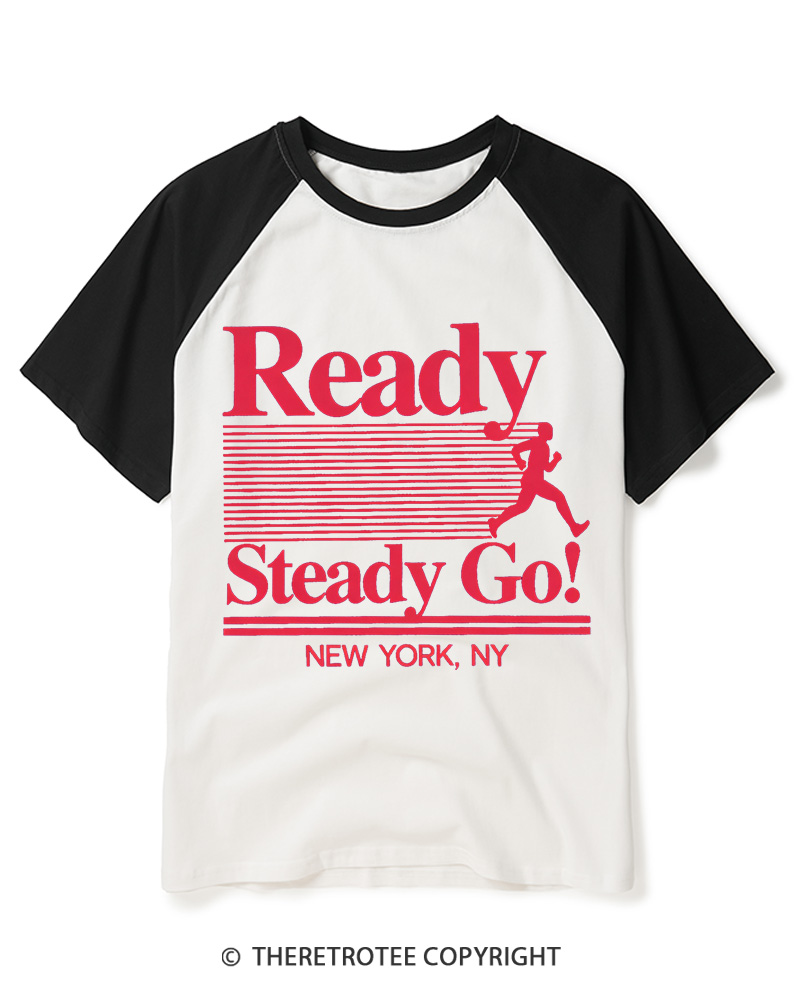 TheRetroTee Ready Steady Go 1980s Raglan Baseball T-Shirt