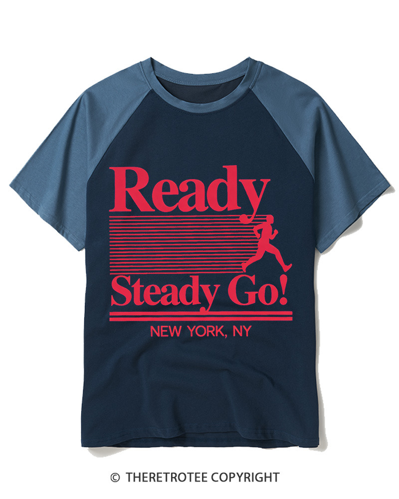 TheRetroTee Ready Steady Go 1980s Raglan Baseball T-Shirt